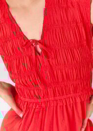 Shirred Bodice V Neck Dress
