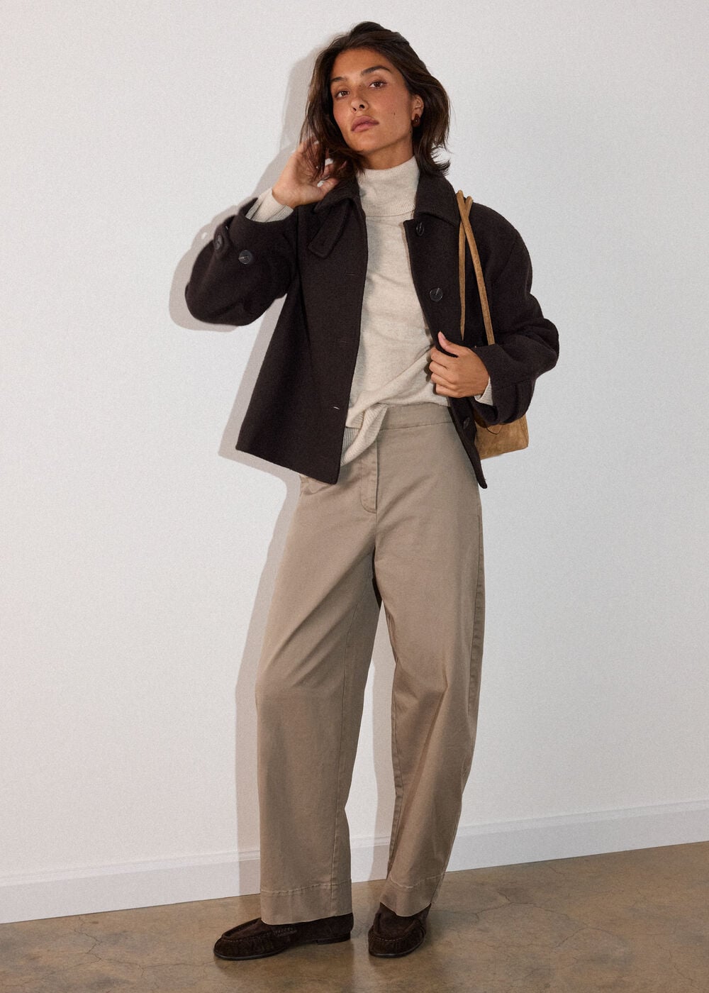 Oatmeal Cashmere Seam Roll Neck Knit