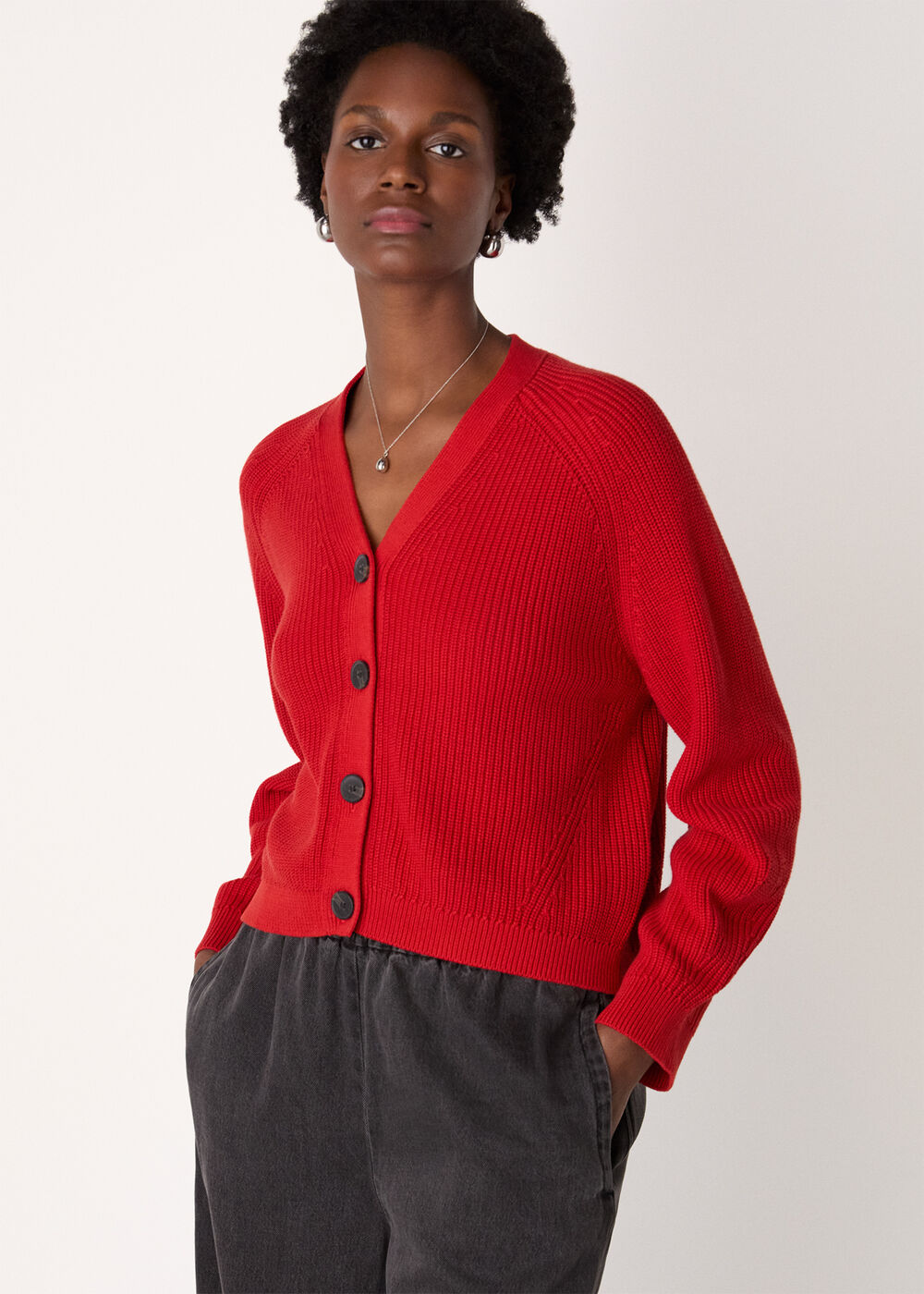 Petite V Neck Cotton Cardigan