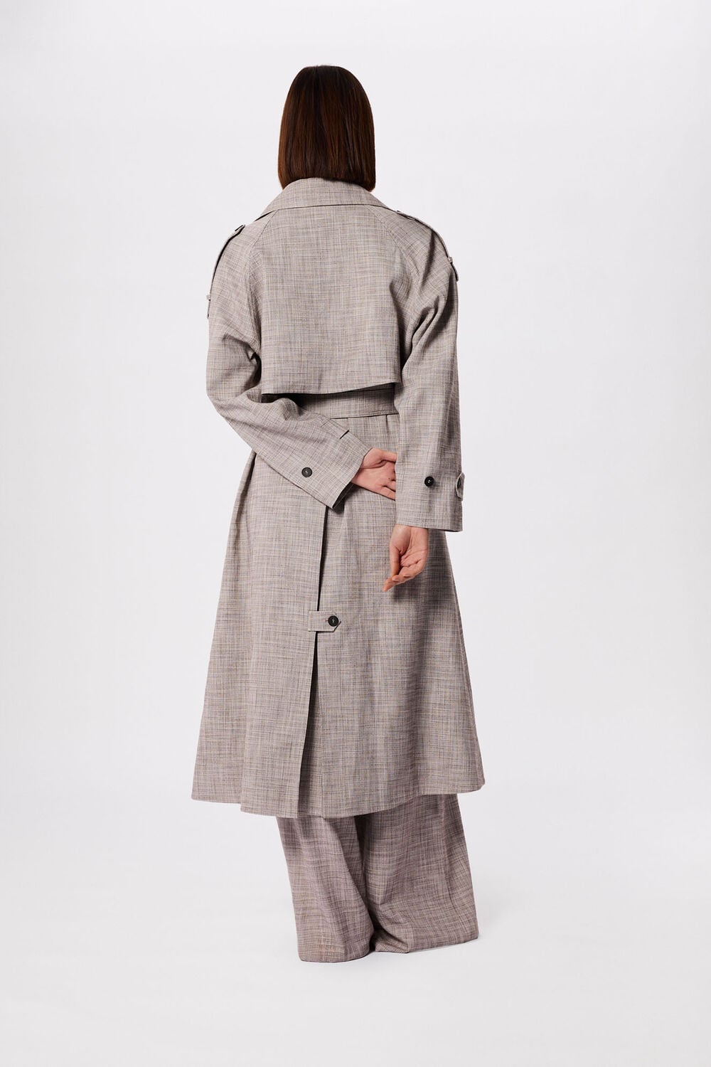 Grey Checked Trench Coat