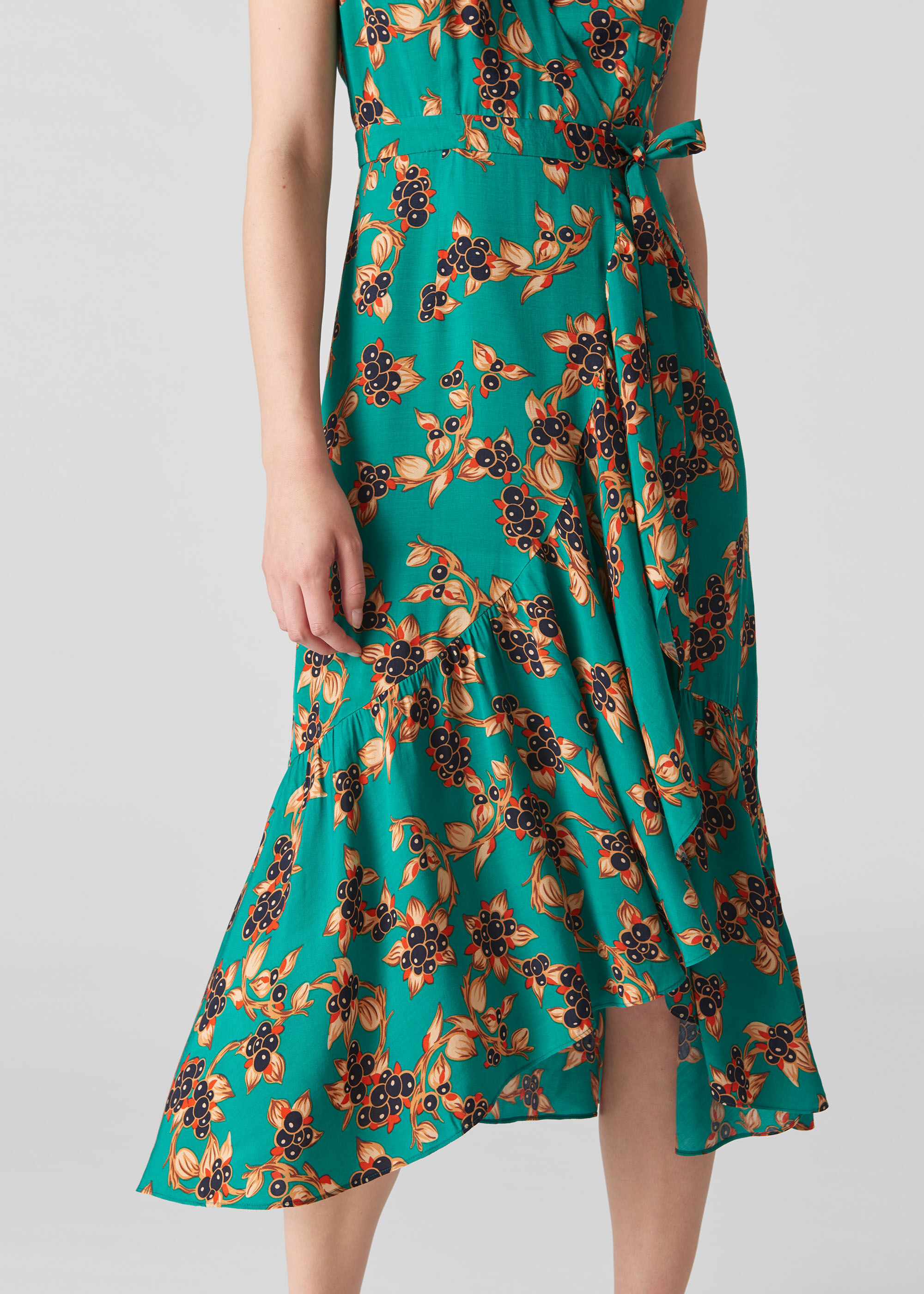 Green Capri Print Wrap Dress