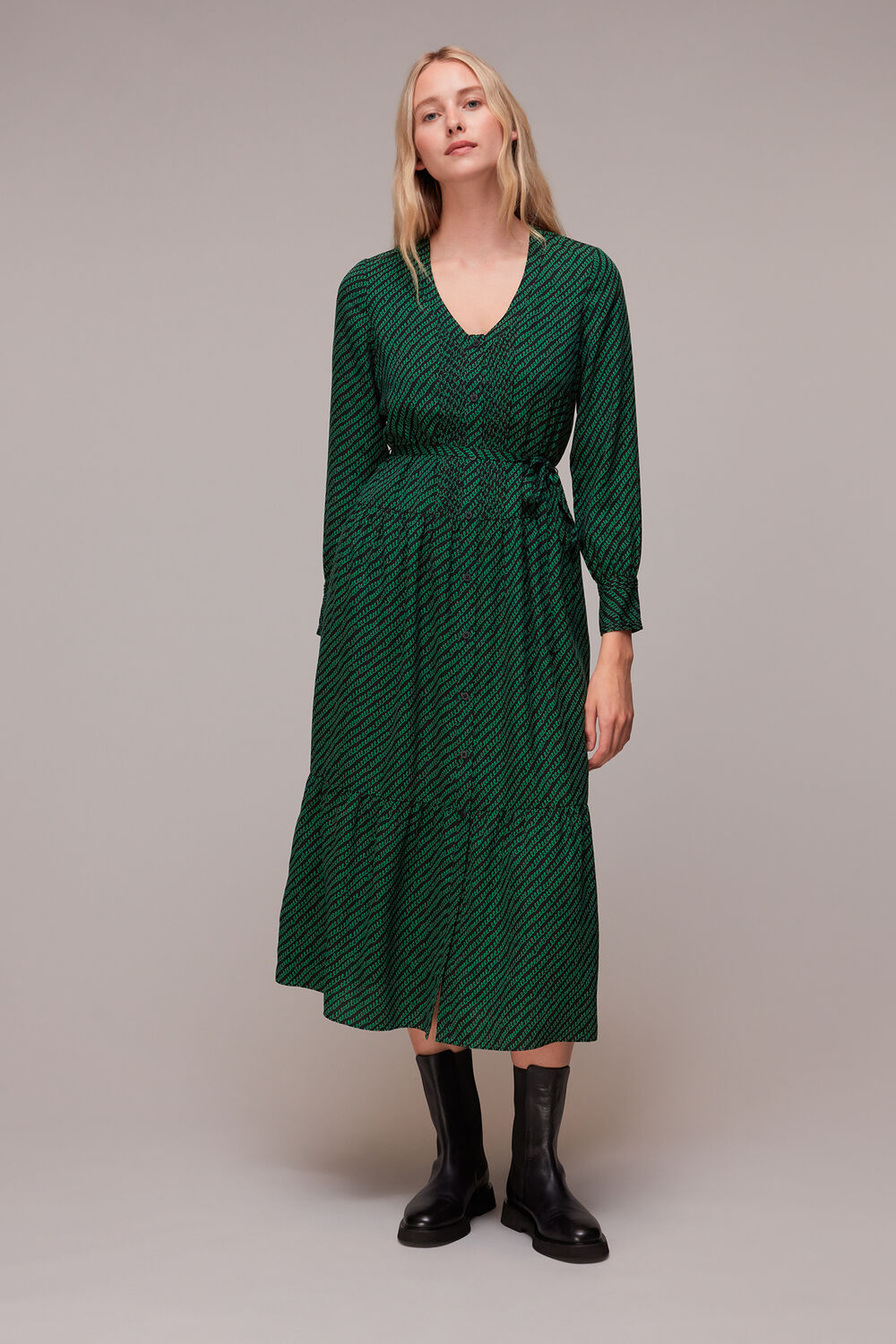 Green Diagonal Twist Midi Dress