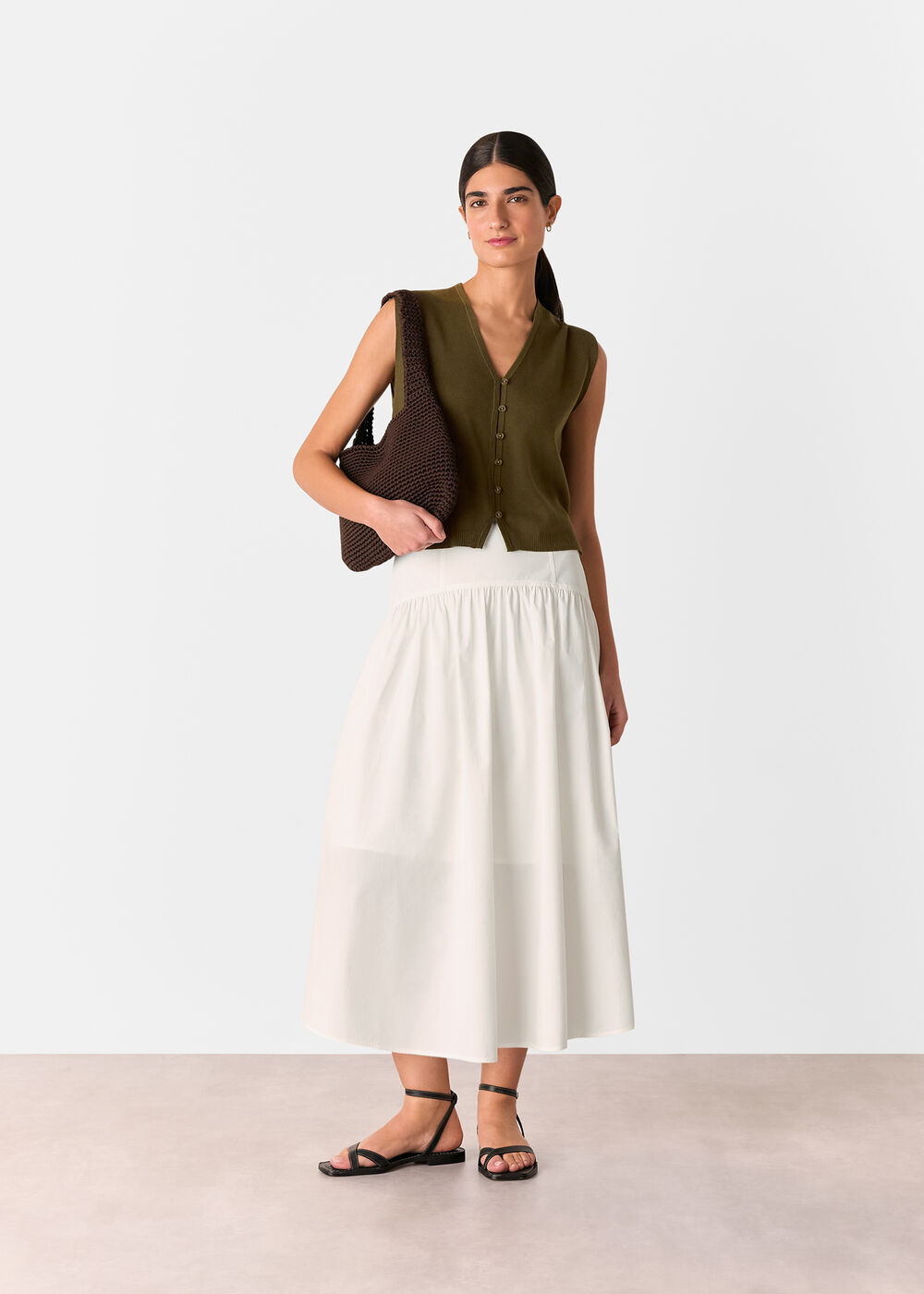Cotton Waisted Midi Skirt Outfit