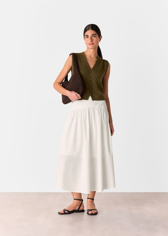 Cotton Waisted Midi Skirt Outfit