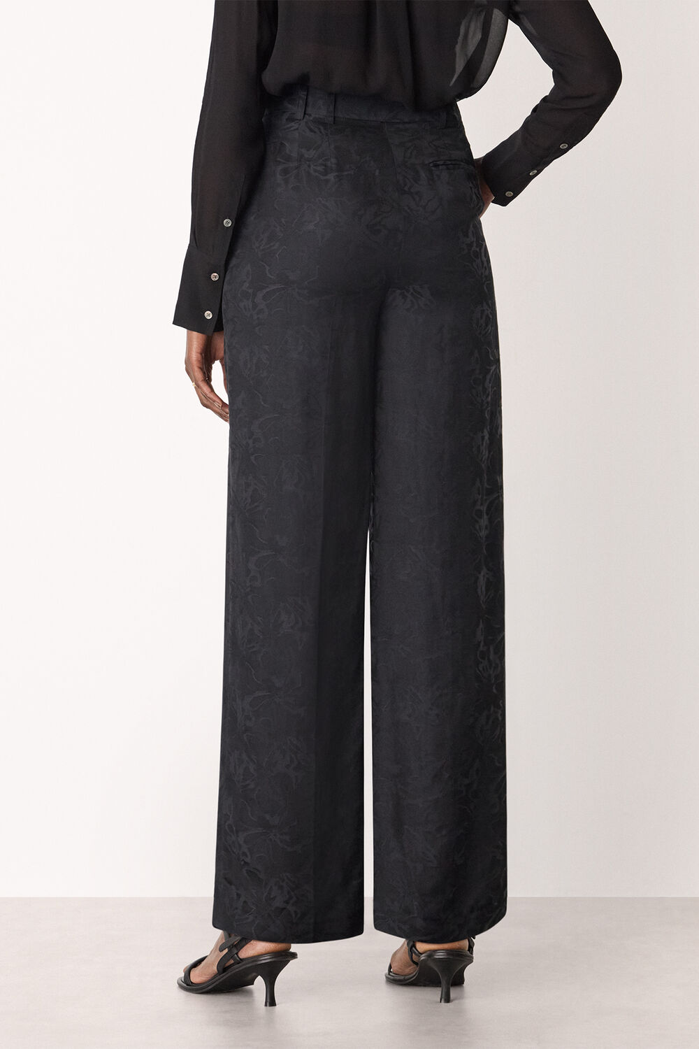 Black Jacquard Straight Leg Trouser