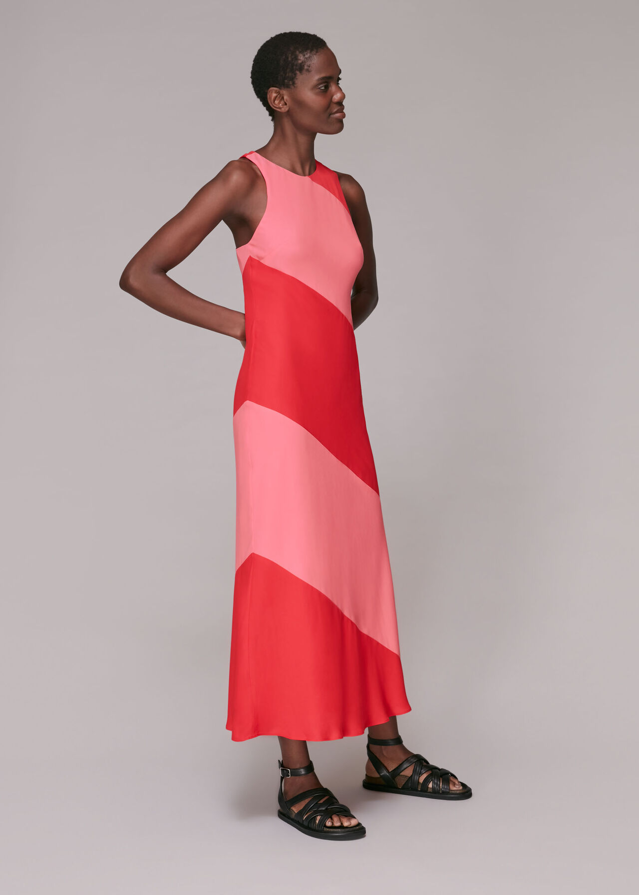 Red/Multi Poppy Panelled Satin Dress | WHISTLES | Whistles UK