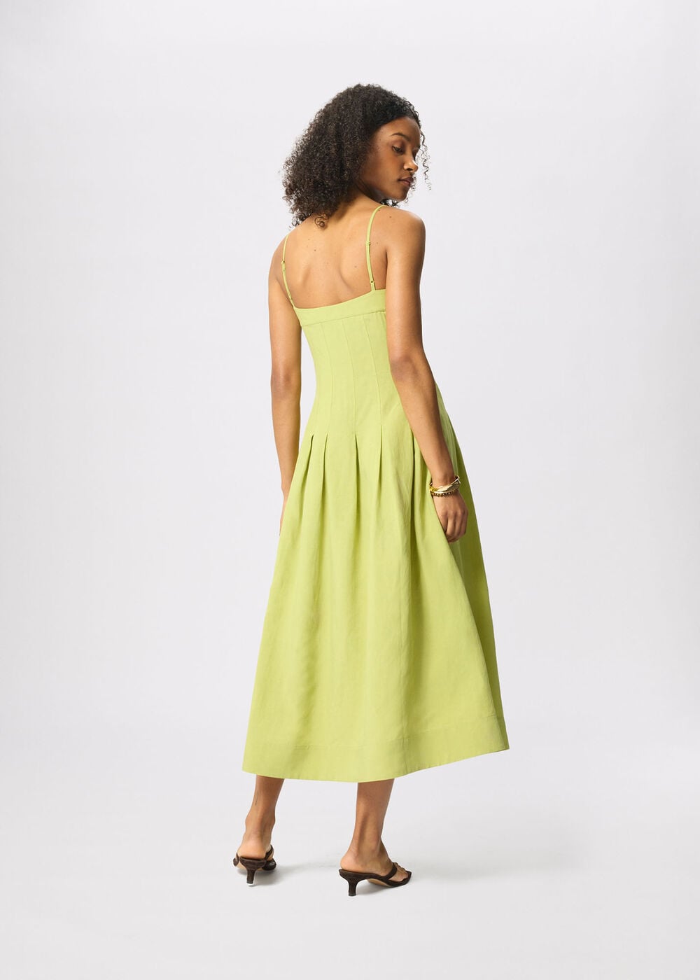 Linen Blend Waisted Midi Dress