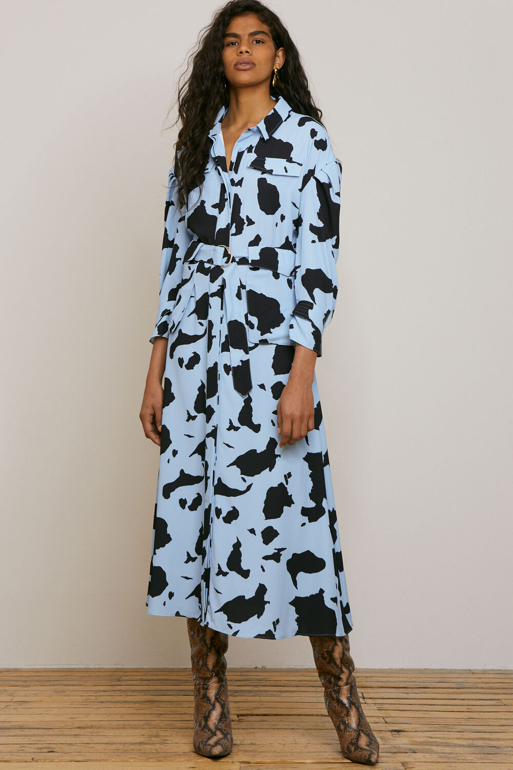 Cow Print Military Dress Blue/Multi