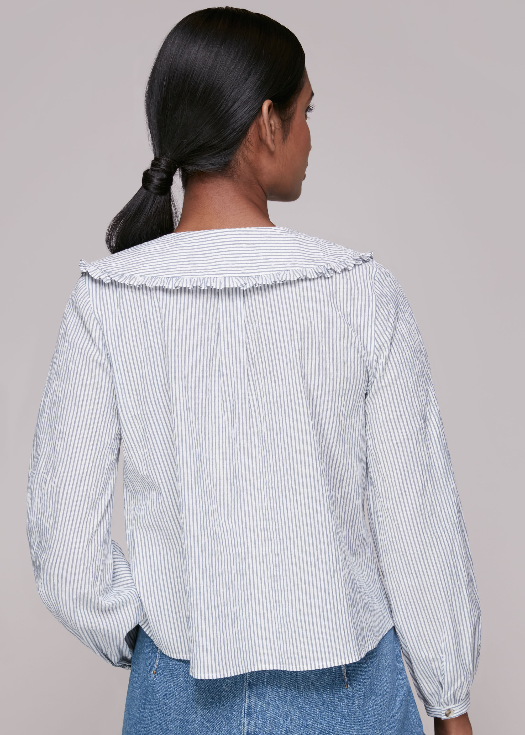 ブラウス シャツ Striped oversized collar sleeveless shirt レディース Multicolour Oversized Collar Stripe Top | WHISTLES