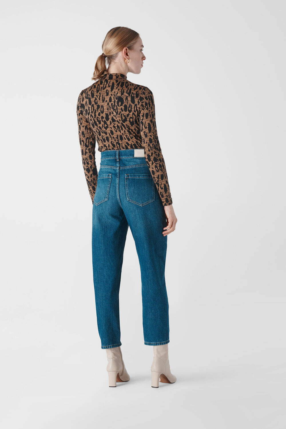 High Neck Animal Jaquard Top Leopard Print