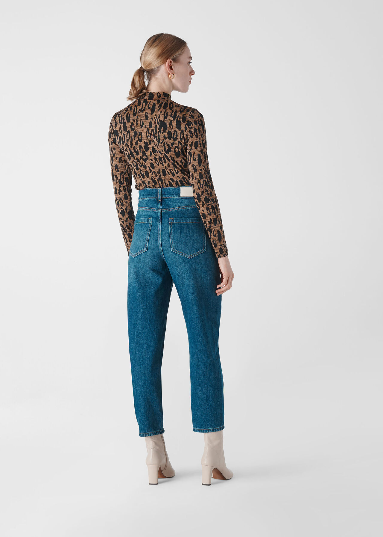 High Neck Animal Jaquard Top Leopard Print