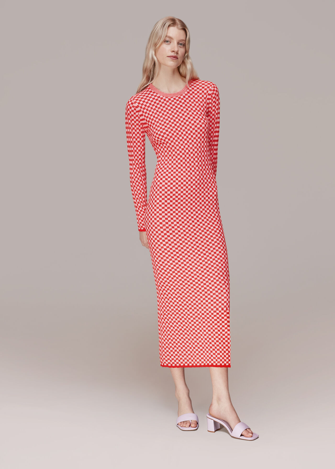 Checkerboard Knit Midi Dress