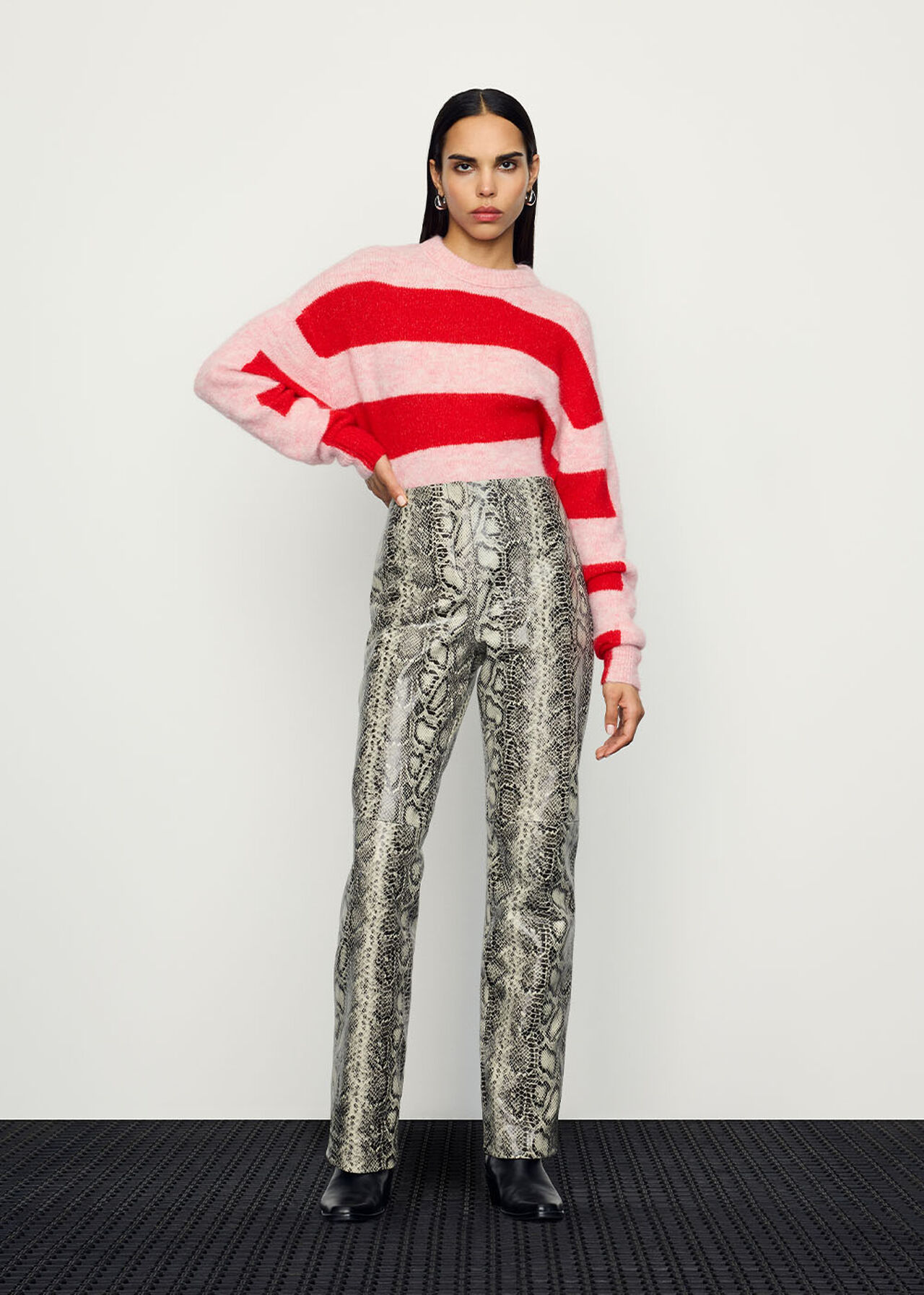 Snake Print Leather Trousers