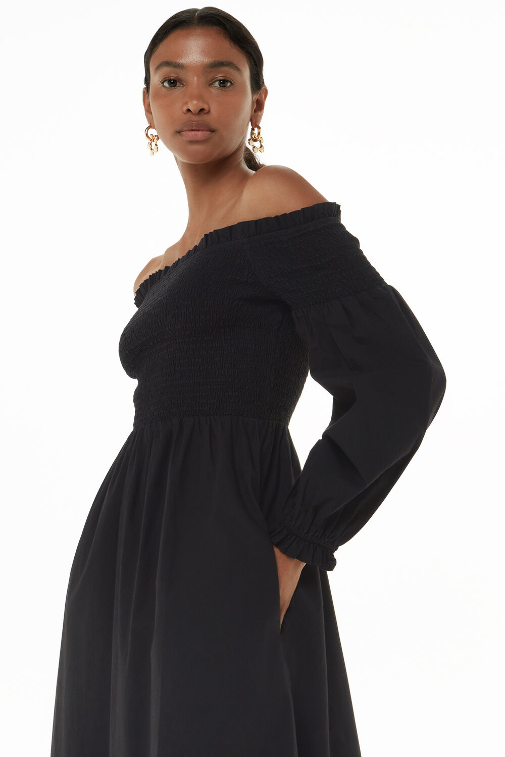 Black Clara Bardot Poplin Dress
