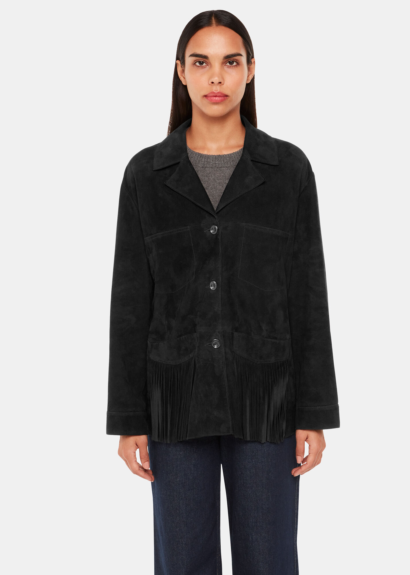 Black Lani Tassel Suede Jacket | WHISTLES | Whistles UK |