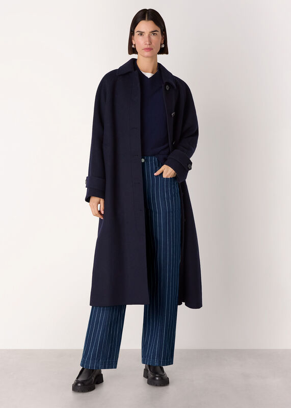 Navy Pinstripe Barrel Leg Jean