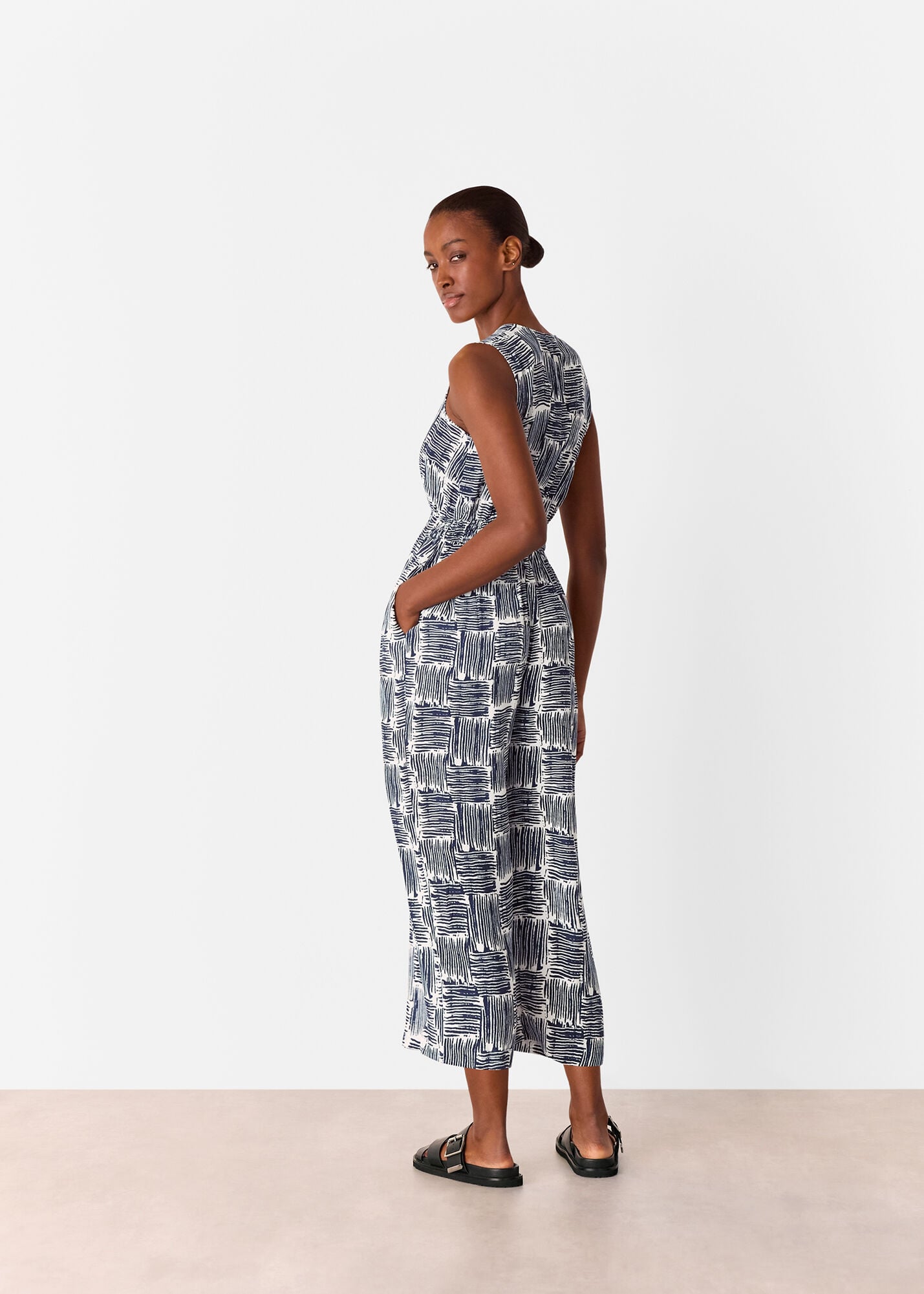 Navy/Multi Hatch Squares Jumpsuit | WHISTLES | Whistles ROW |
