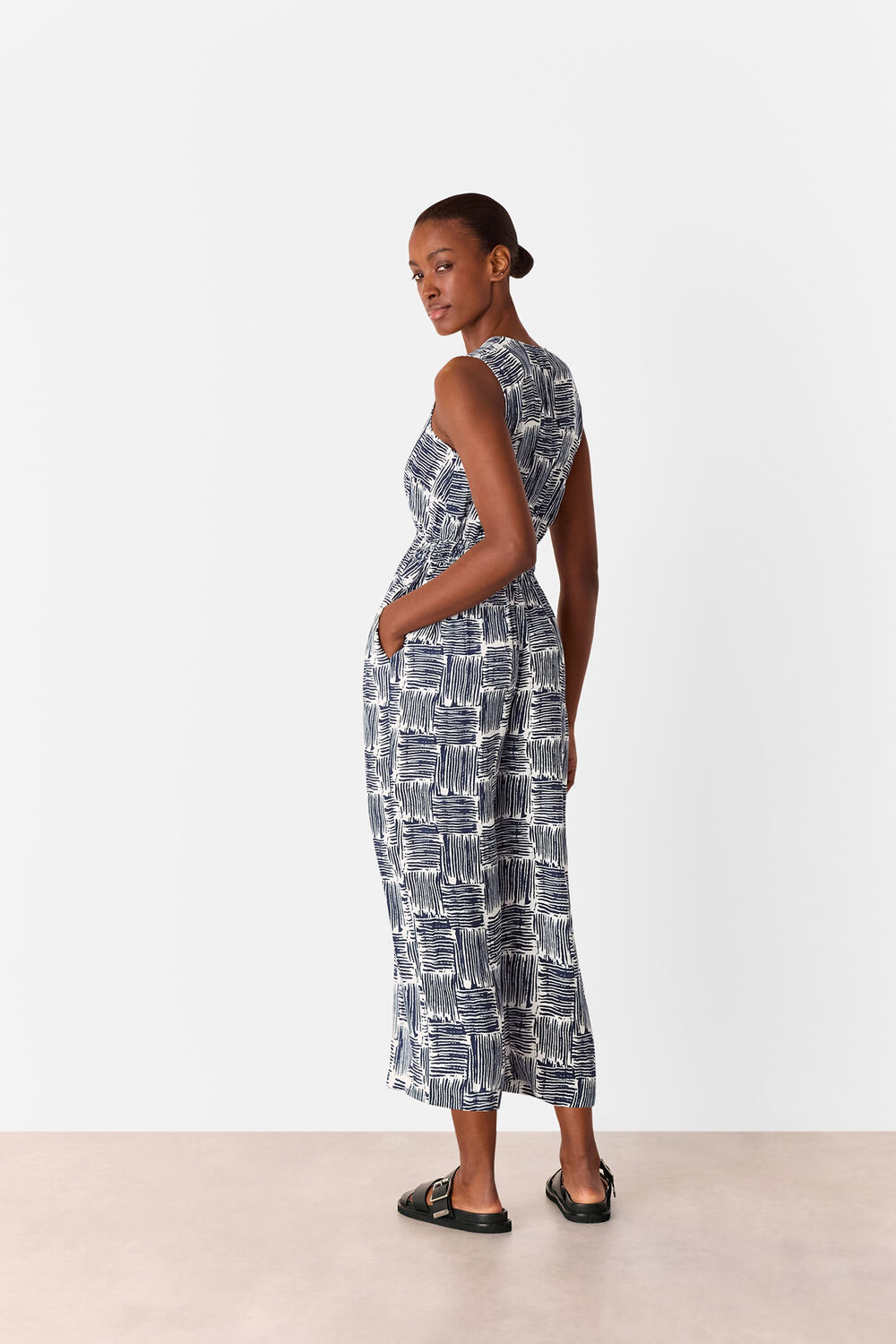 Navy Hatch Squares Jumpsuit