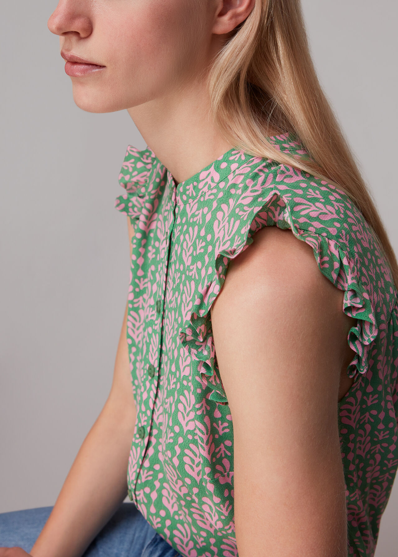 Cut Out Leaf Frill Blouse
