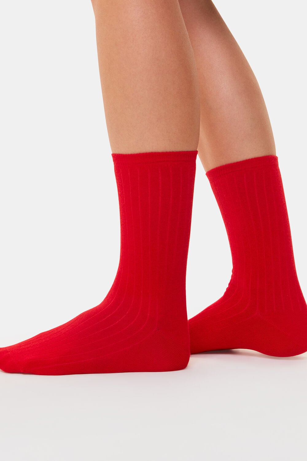 Red Ribbed Socks Set of 3