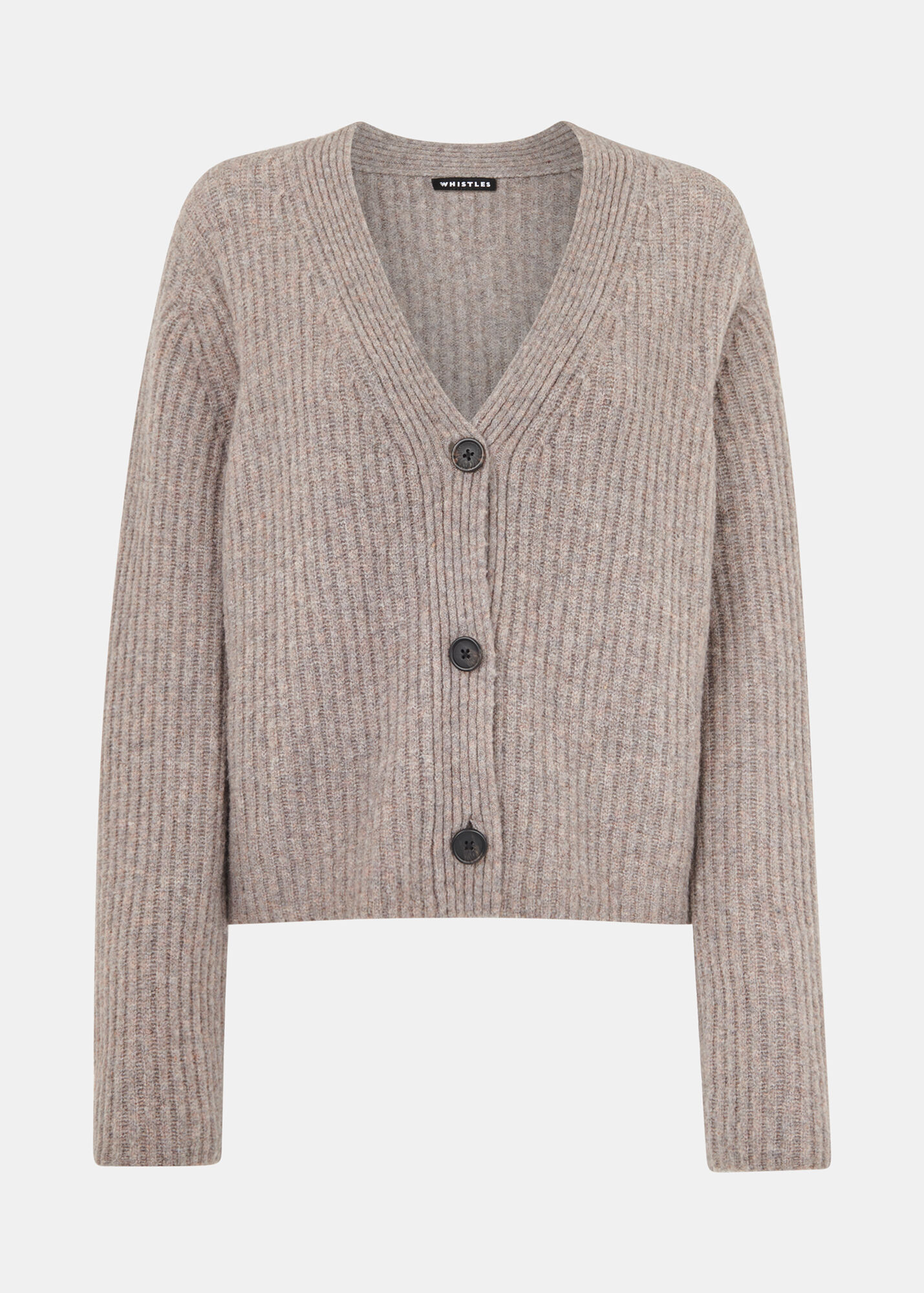 Neutral Wool Mix Rib Cardigan WHISTLES