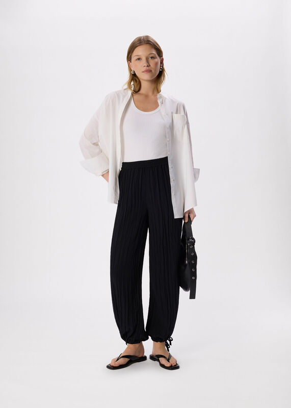 Black Balloon Tie Hem Trousers