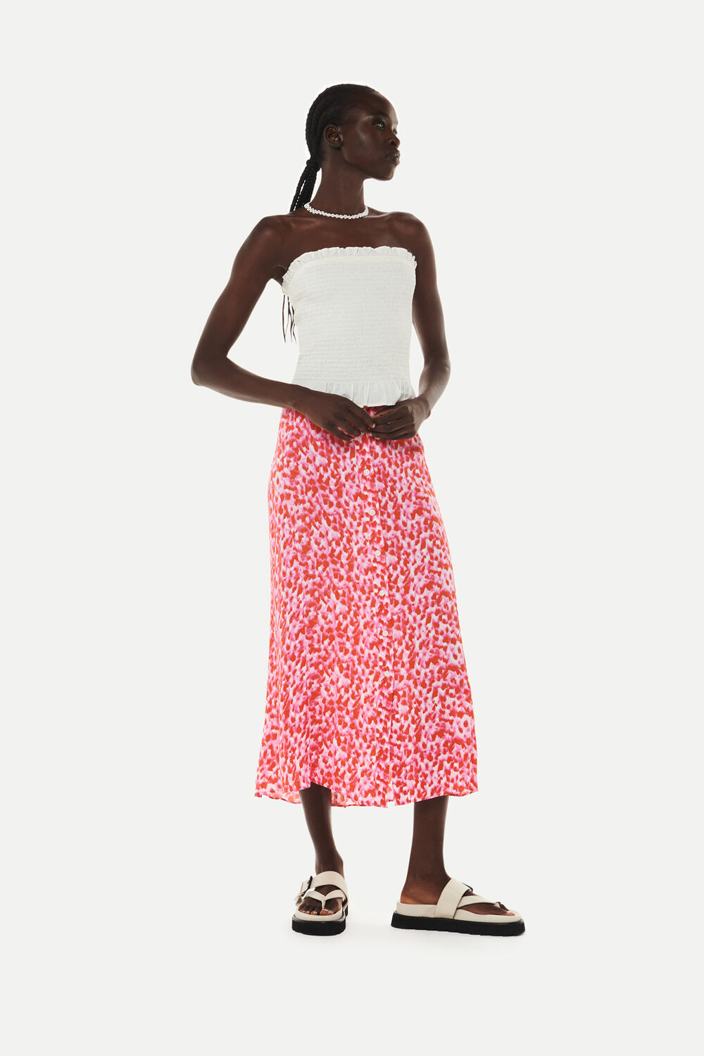 Pink Blurred Strokes Button Skirt
