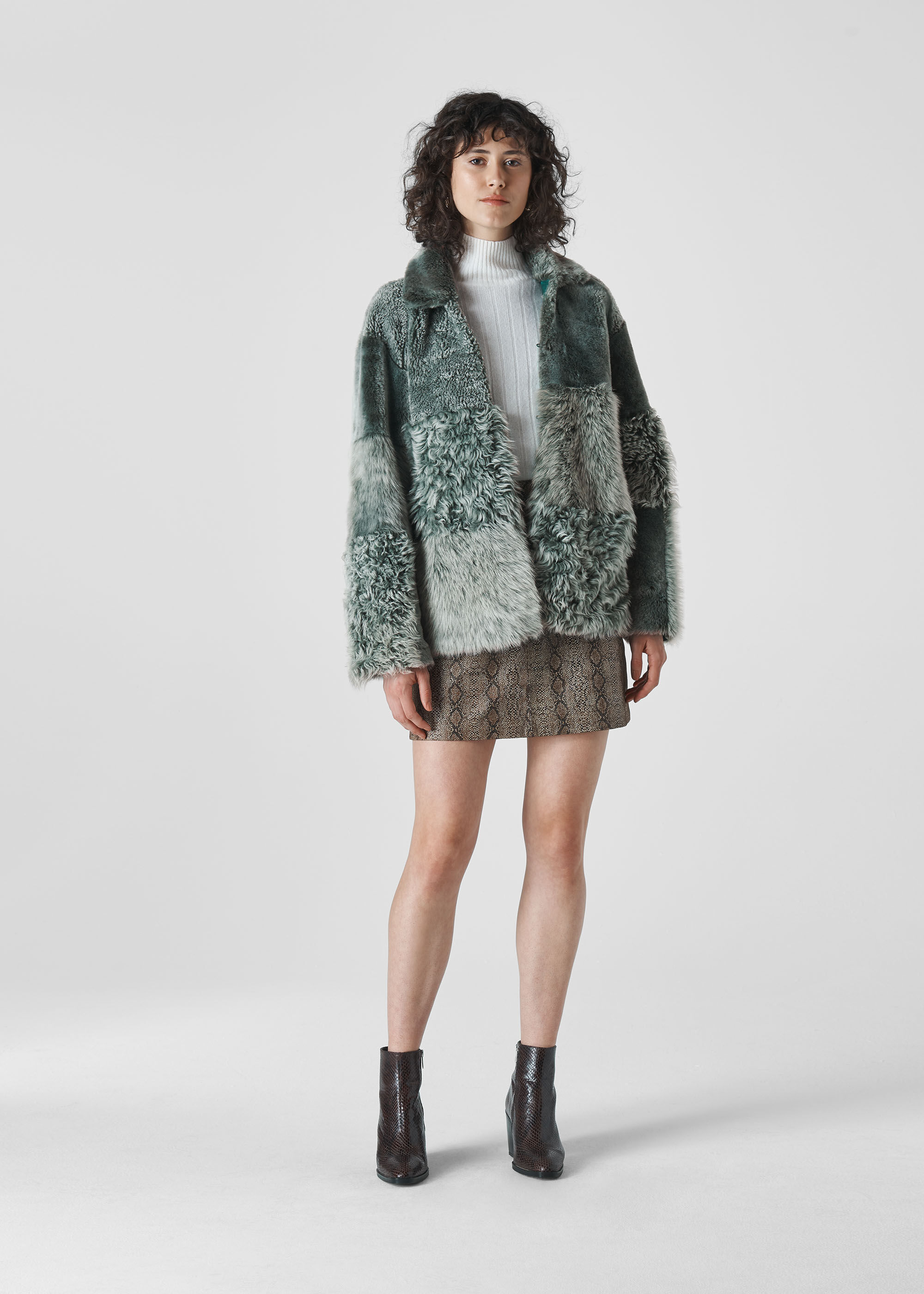 Patchwork shearling cheap coat