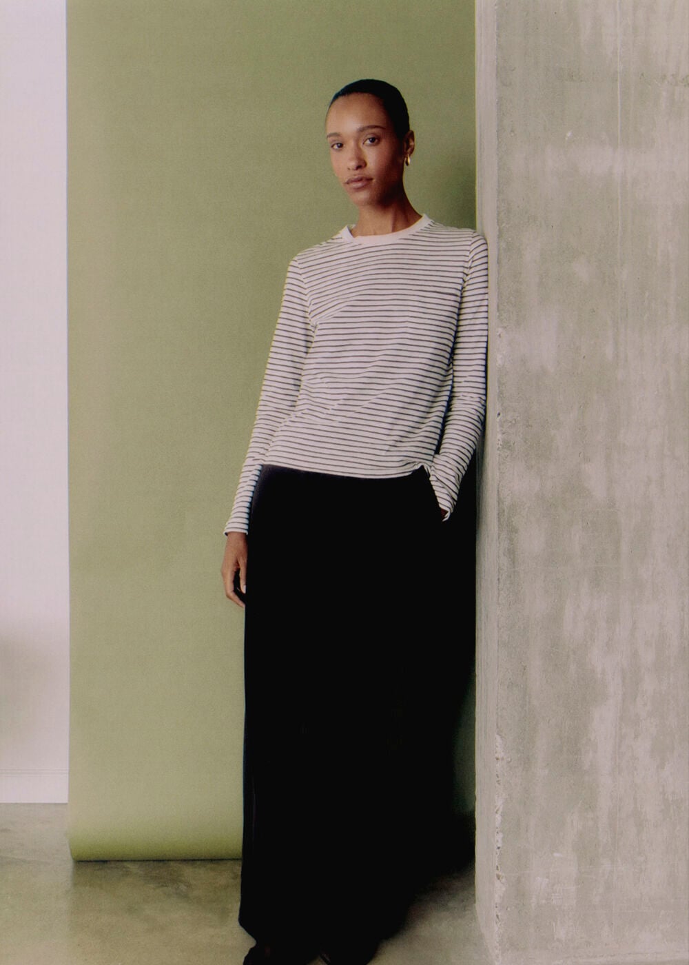 Brown Stripe Crew Neck Pocket Top