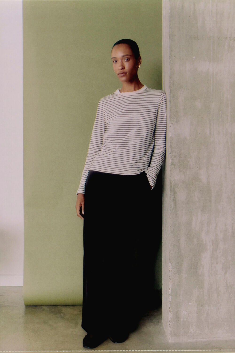Brown Stripe Crew Neck Pocket Top