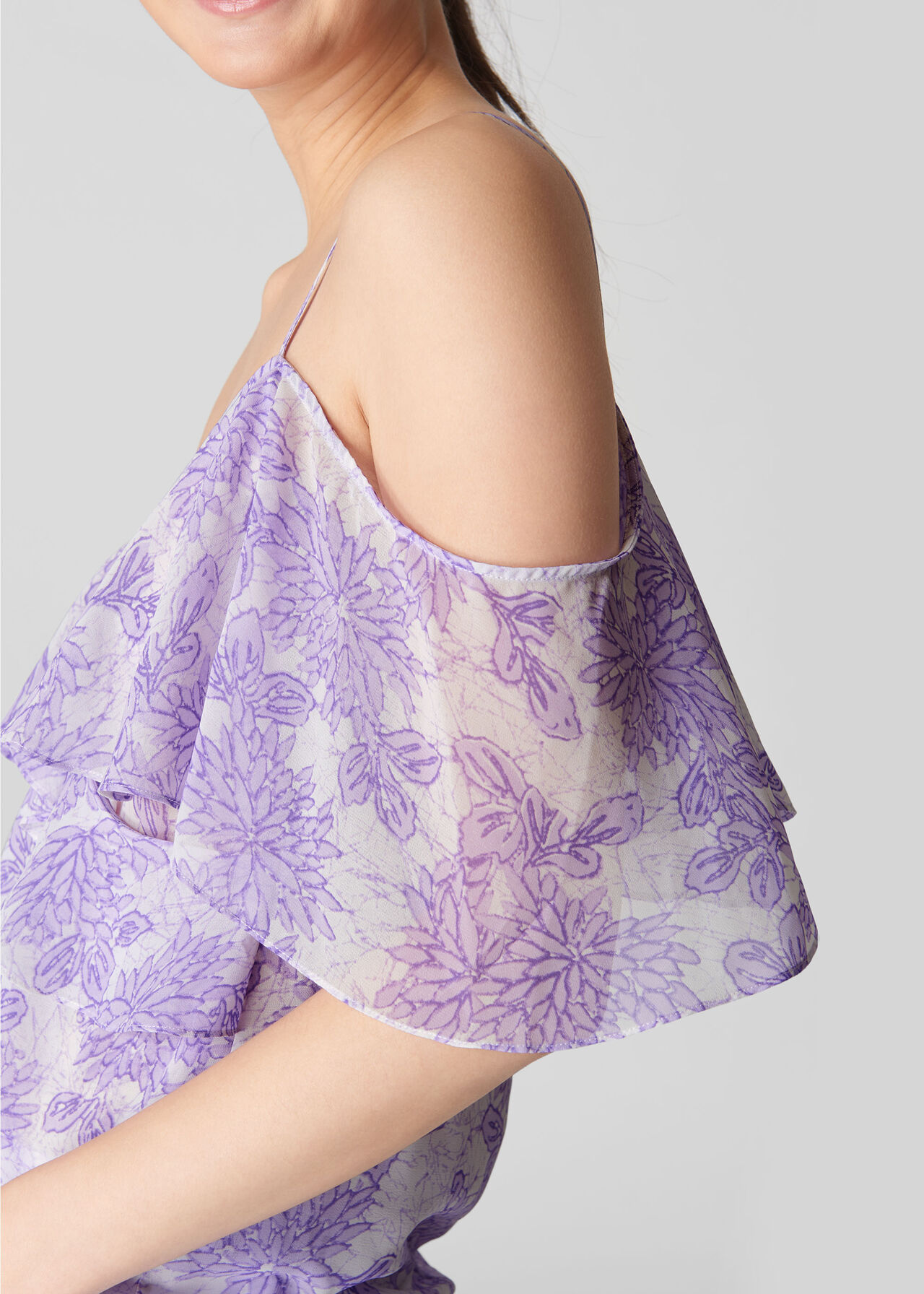 Batik Lily Print Frill Top Lilac