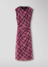 Check Mesh Midi Dress