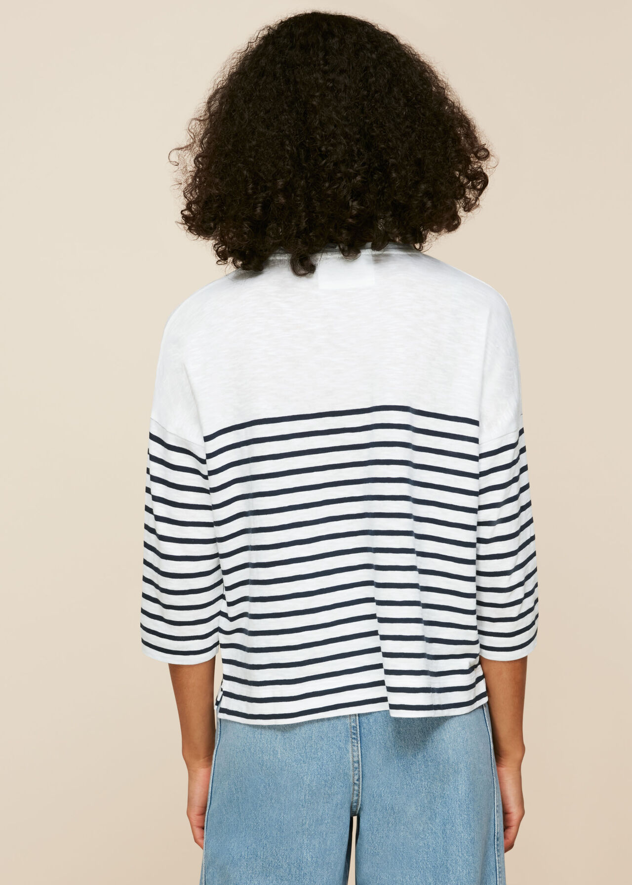 Navy/Multi Breton Strip Cotton Pocket Top WHISTLES Whistles