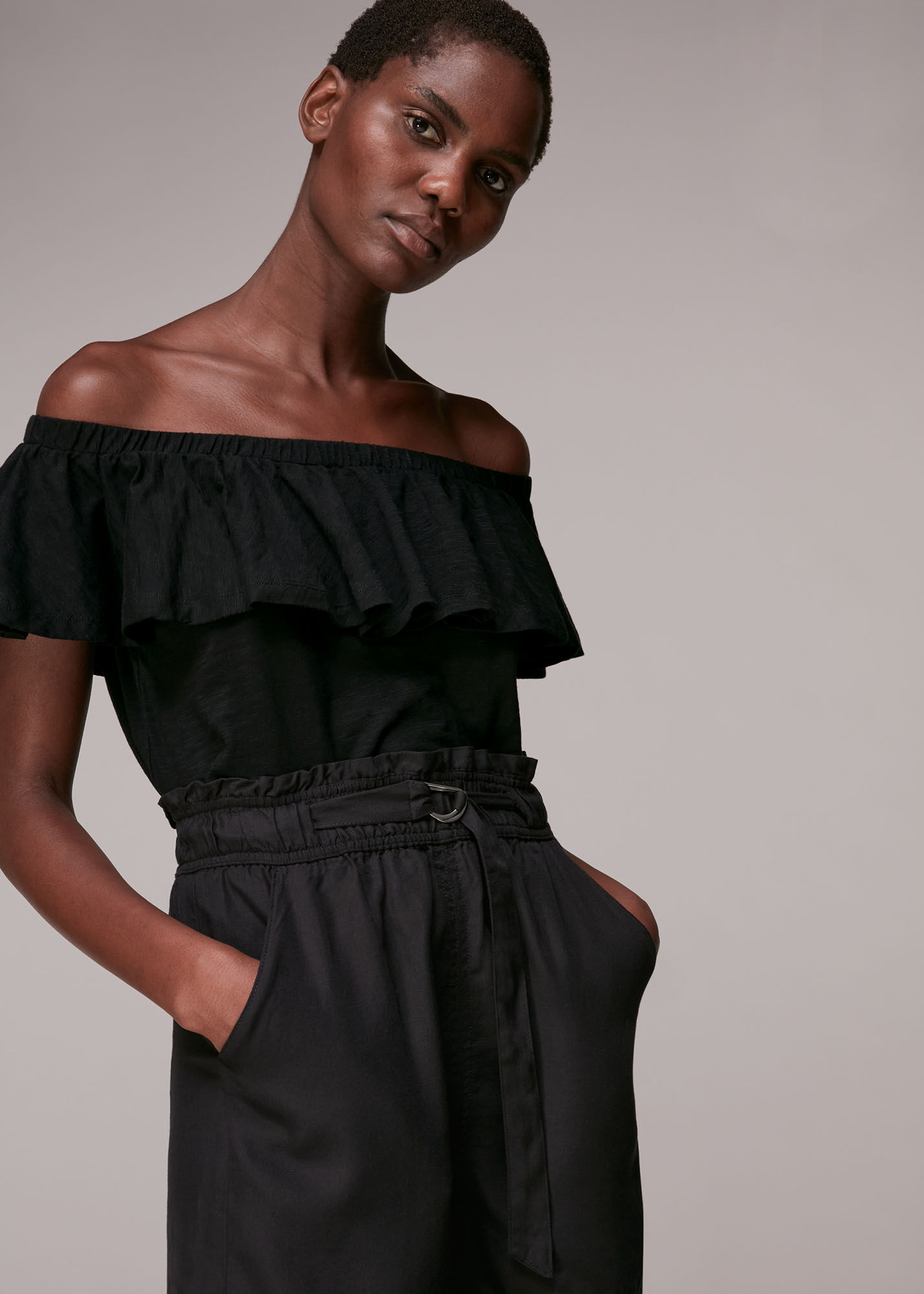 Long black 2025 bardot top