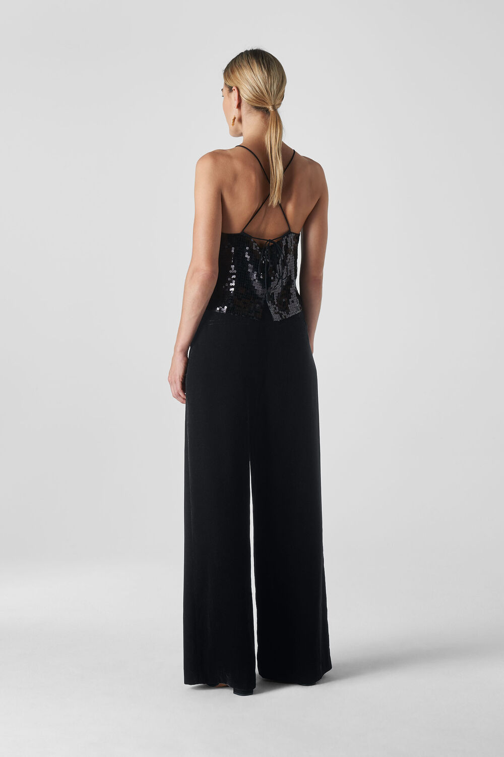 Velvet Wide Leg Trouser Black