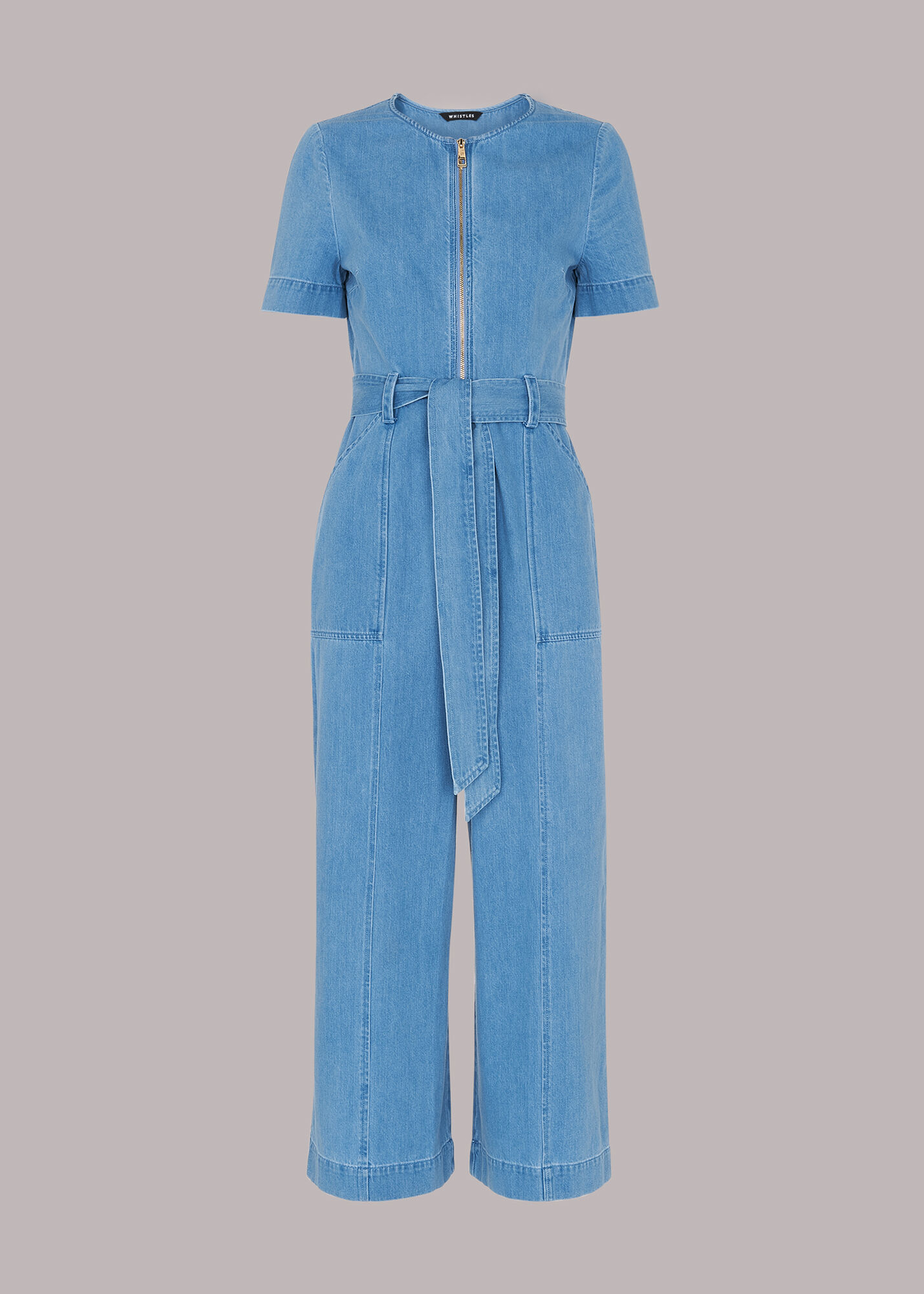 Denim Short Sleeve Denim Jumpsuit WHISTLES Whistles