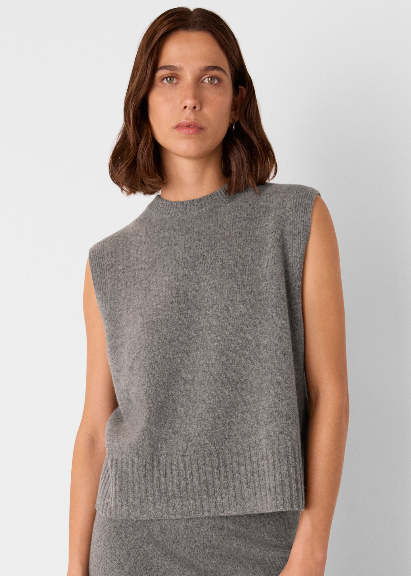 Women's Gray Wool Sleeveless Sweater Vest | Whistles US |