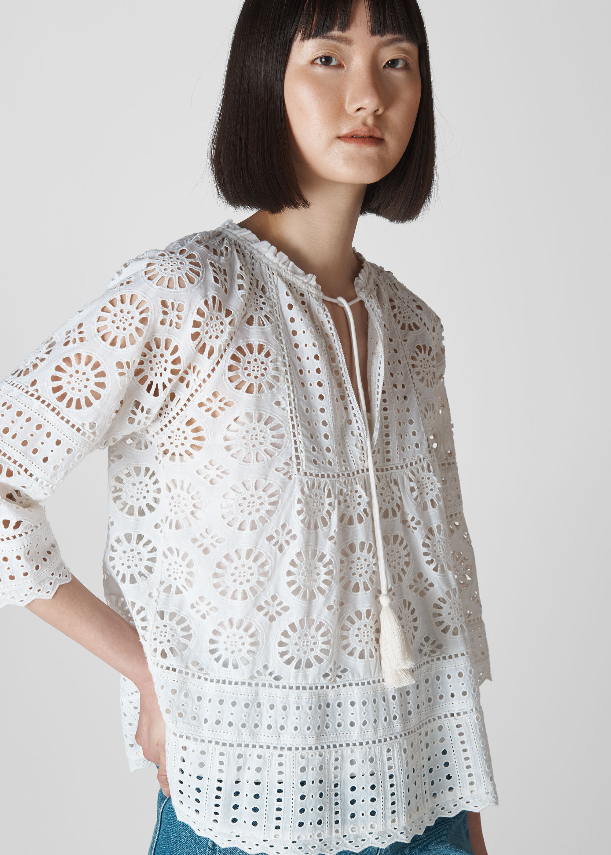 White Maggie Broderie Blouse | WHISTLES 