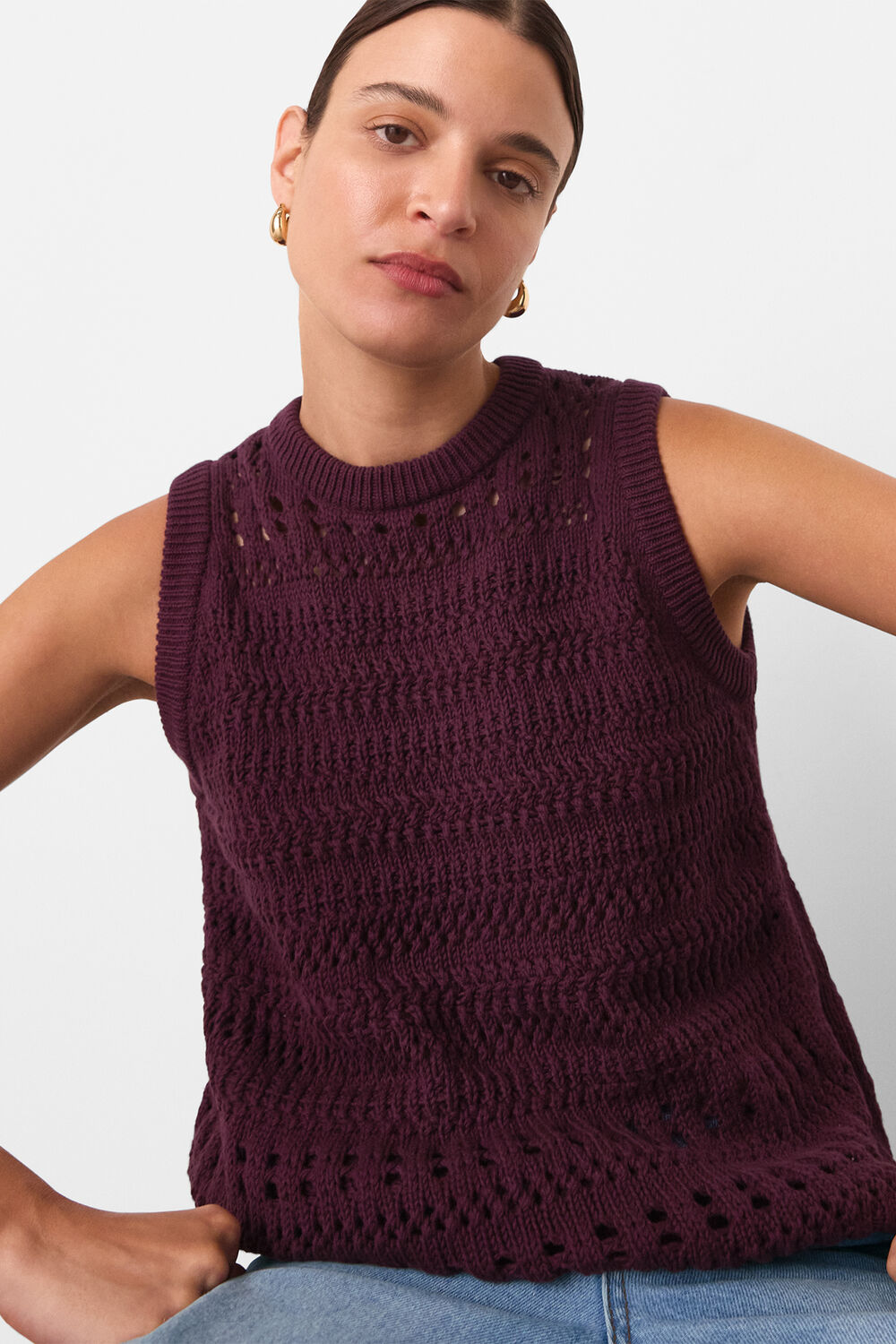 Plum Chunky Cotton Pointelle Tank