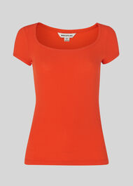Fine Rib Scoop Neck Tshirt Orange