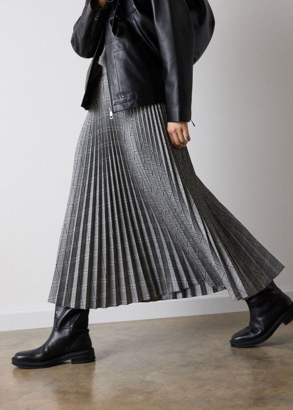 Petite Check Pleated Midi Skirt