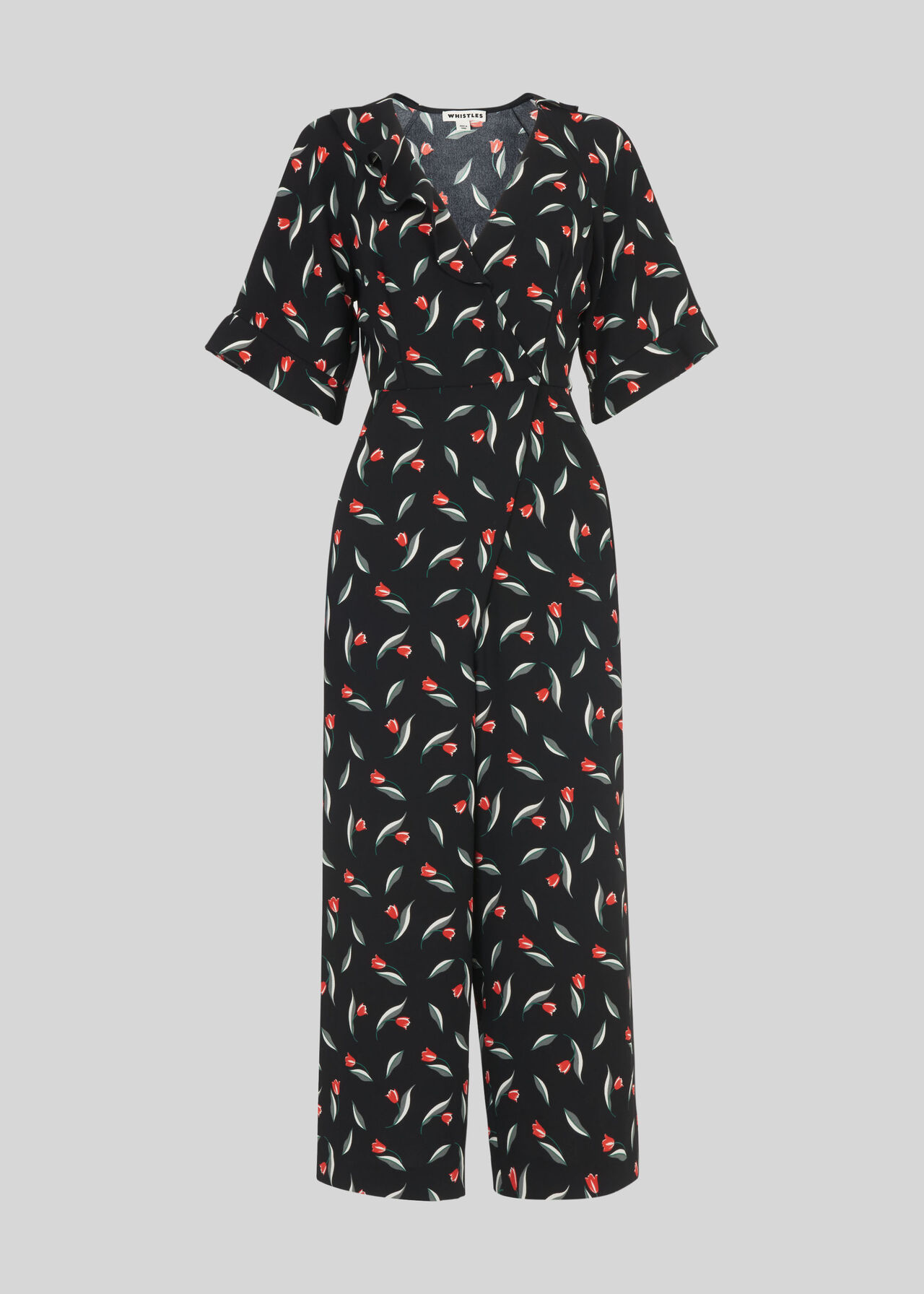 Alma Tulip Print Wrap Jumpsuit Black/Multi