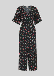 Alma Tulip Print Wrap Jumpsuit Black/Multi