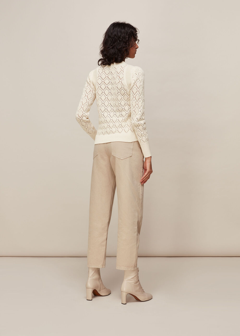 Pointelle Puff Sleeve Knit Stone