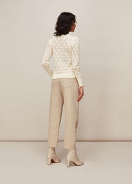 Pointelle Puff Sleeve Knit Stone
