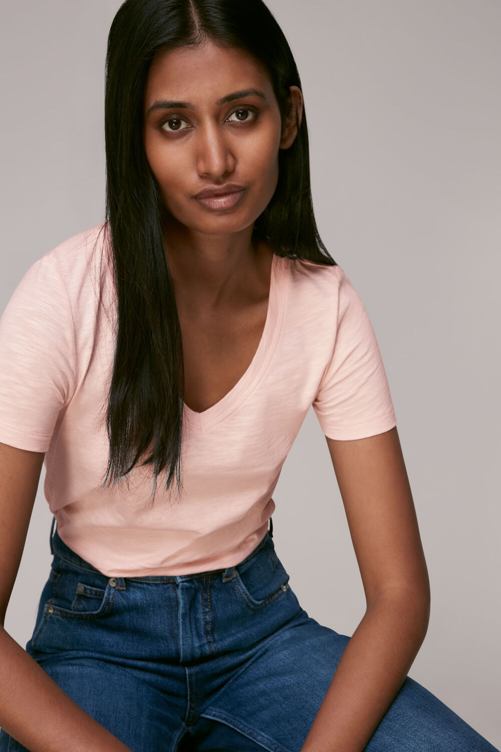 Sophie V Neck Cotton Tshirt Pale Pink