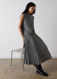 Petite Check Pleated Midi Skirt