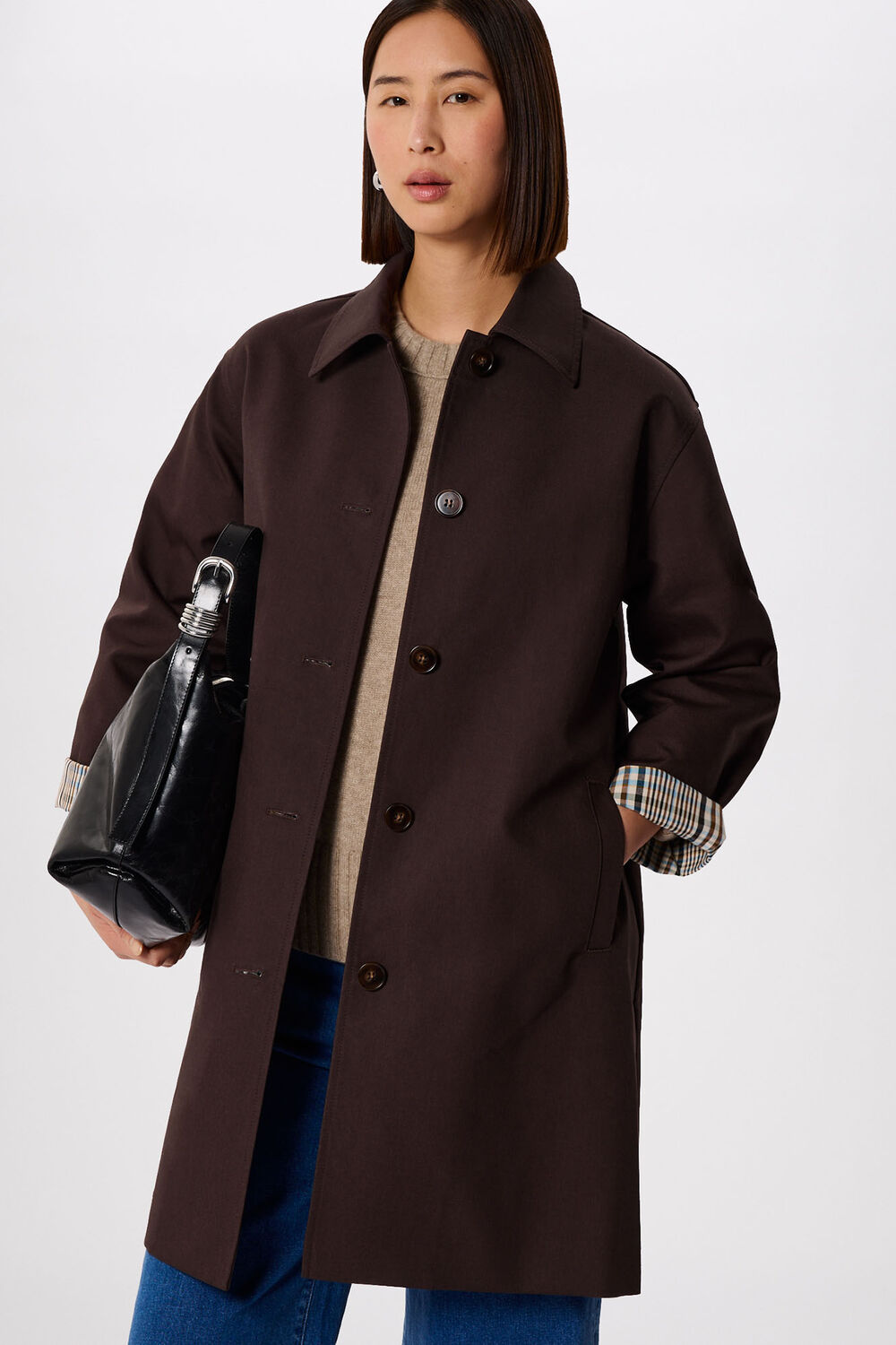 Brown Check Lined Car Coat