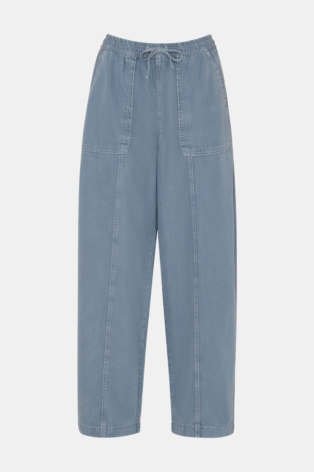 Blue Contrast Stitch Cotton Trouser