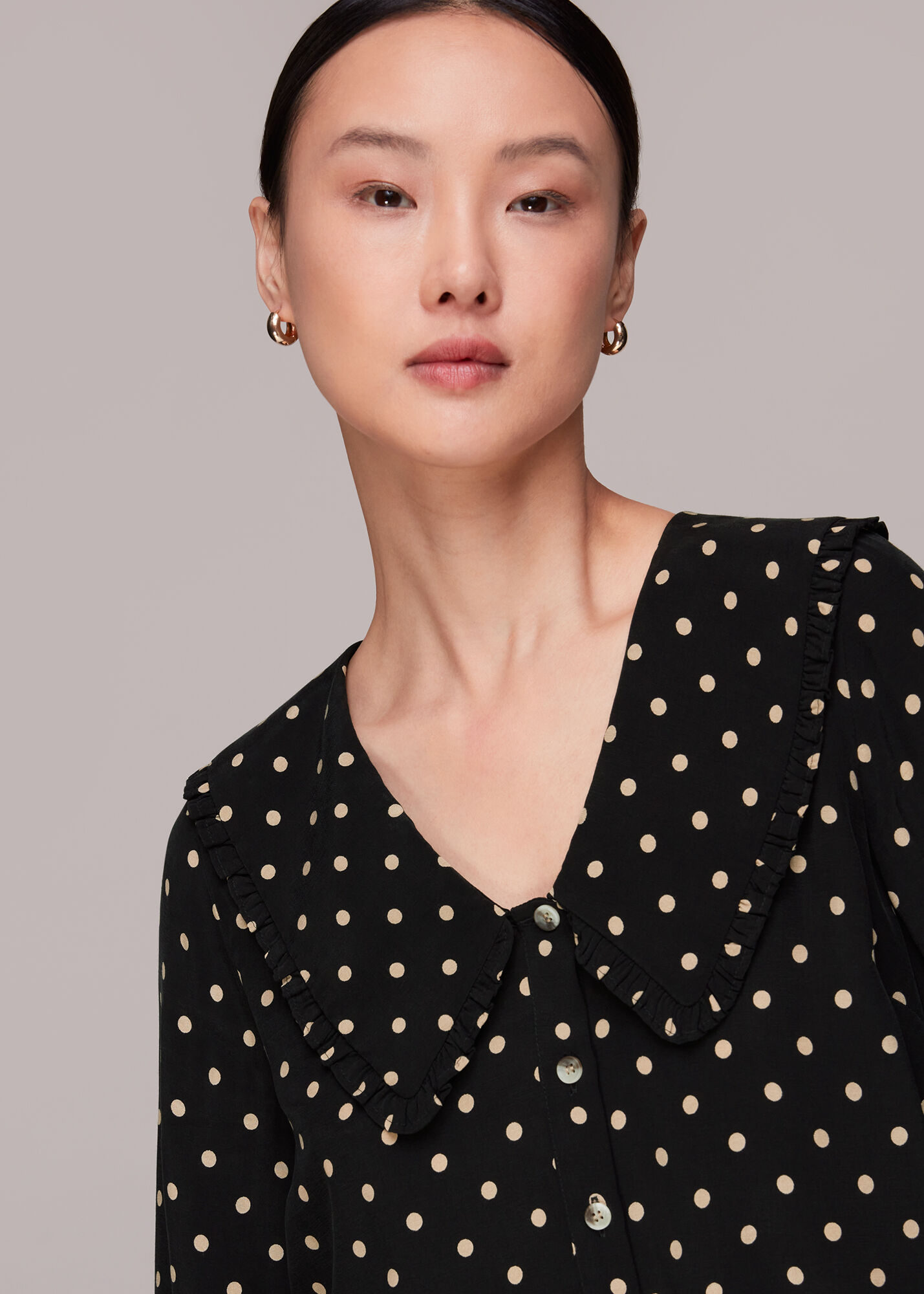 Black/Multi Spot Print Collar Top WHISTLES